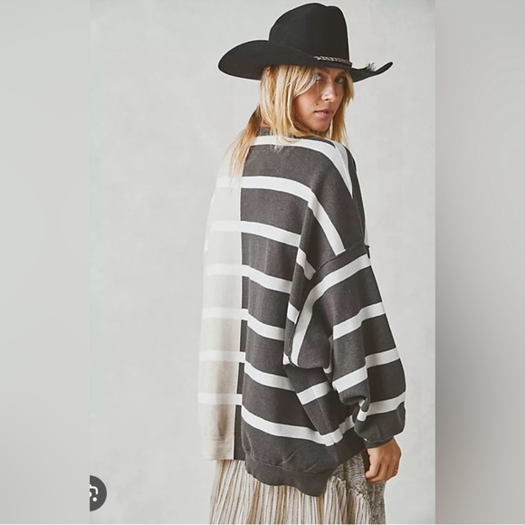 Free People Uptown Striped Crew Neck Sweater - Black and Tan - Picture 2 of 8